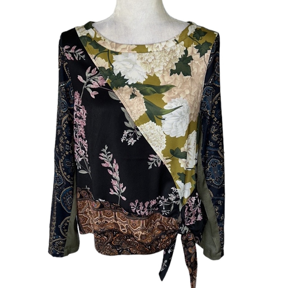 Anthropologie Tiny Patchwork Blooms Tie Waist Blo… - image 6